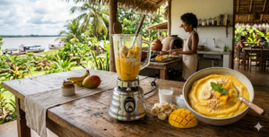 Sorvete de banana e manga no liquidificador